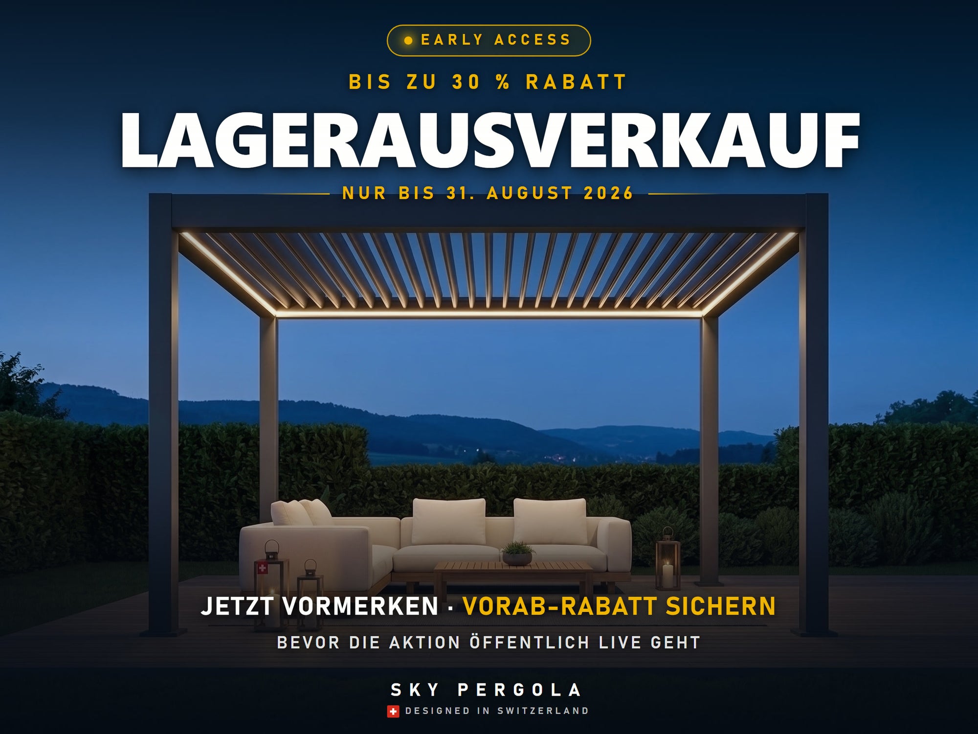 Lagerausverkauf Early Access - bis zu 30% Rabatt bei SkyPergola