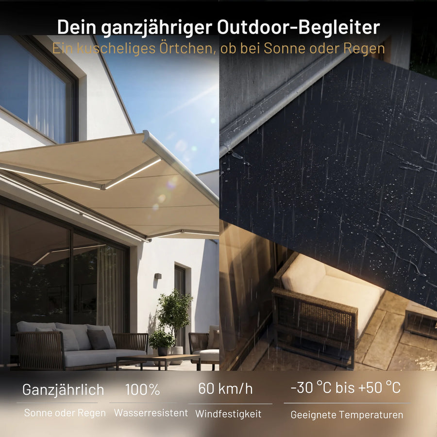 markise fährt von alleine rein SkyShade Sonnenstoren mit integriertem LED