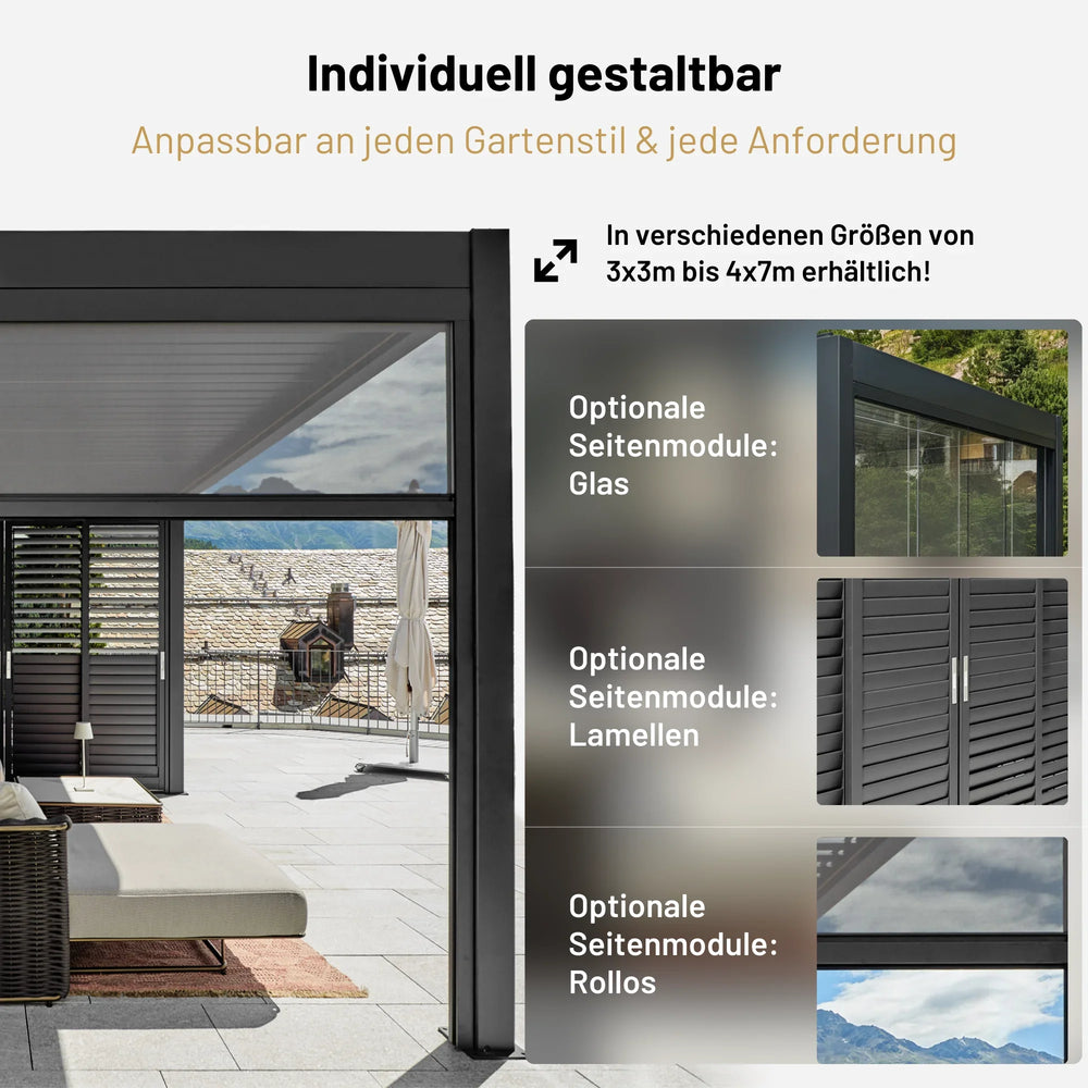 SkyInfinity Lamellendach — Nahaufnahme Aluminium-Lamellen