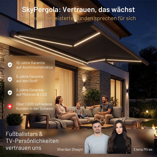 heim und haus markise manuell einfahren SkyShade Sonnenstoren mit integriertem LED
