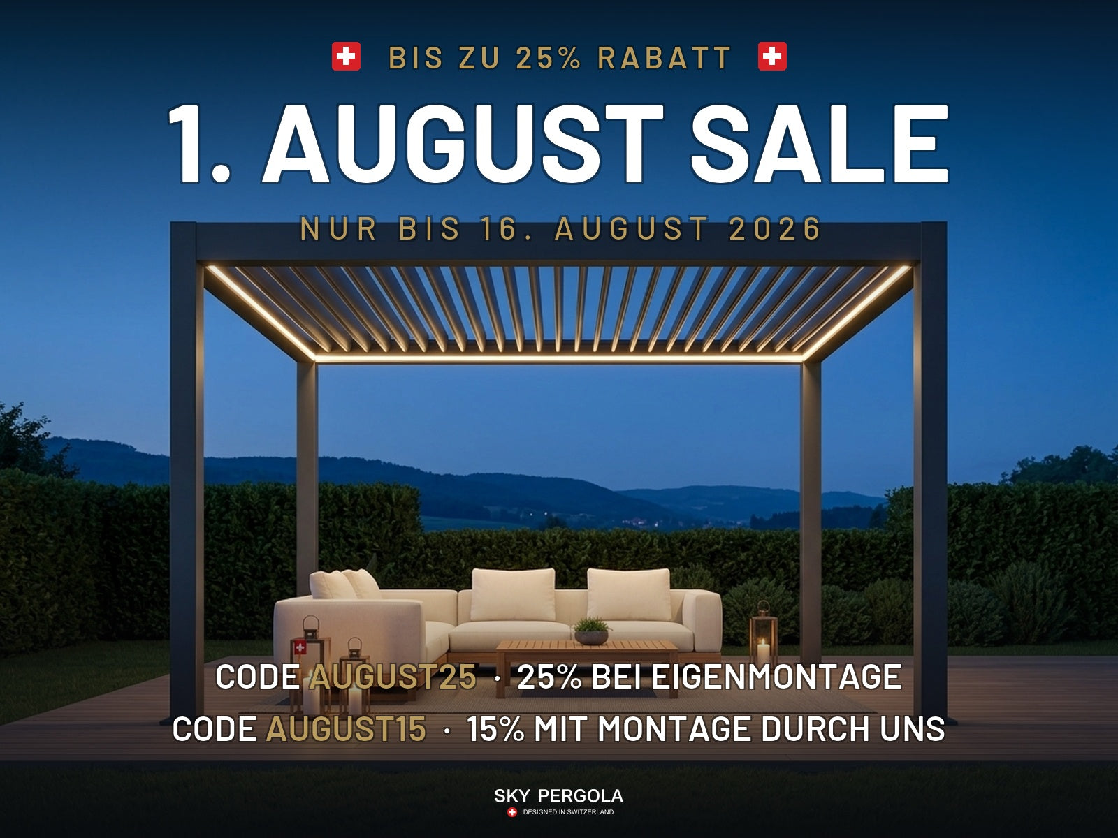 1. August Sale - bis zu 25% Rabatt bei SkyPergola