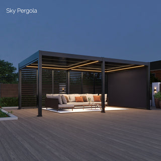 Modèle d’exposition : pergola en aluminium SkyMotion LED 4m x 5m motorisée (LED uniquement dans le cadre)